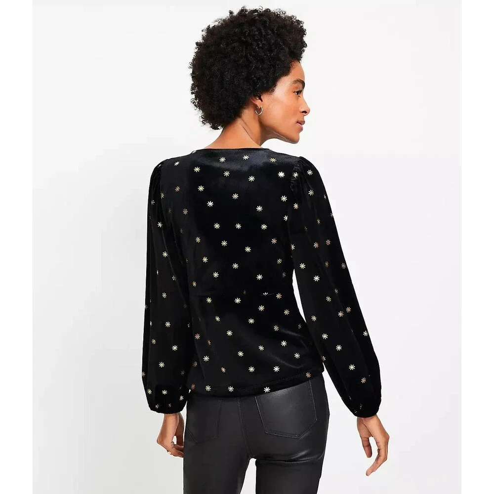 Loft Starry Velour V-Neck Top Size XXL black‎ gold foil etheral whimsigoth